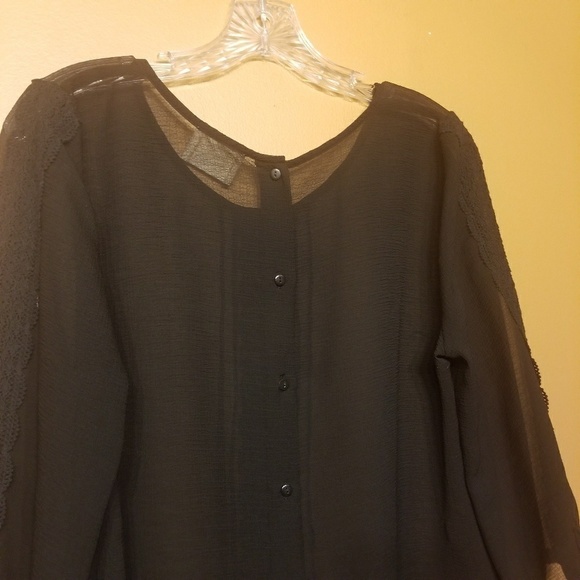 Urban Outfitters | Women's Pin & Needles Black Sheer Blouse (Size Large) - Picture 3 of 8